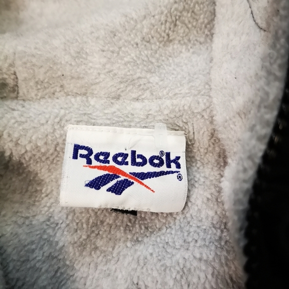 REEBOK Oversized Black Hooded Windbreaker Rain Jacket Grey Fleece Lining - Picture 8 of 9